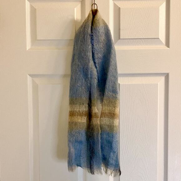 Samuel Tweed & Co Vintage Royal Scot Mohair Blue Knit Wool Scarf Unisex One Size - Picture 2 of 16